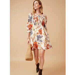 NWT Hayden Multi Color Floral Cinch Bust 3/4 Sleeve Babydoll Dress Size M